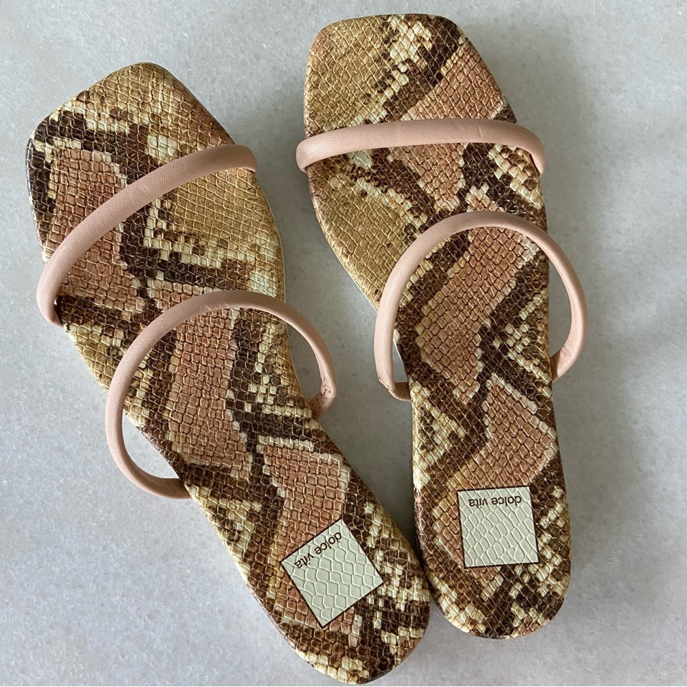 Dolce Vita Neutral Nude Snake Strappy Flat Slide Sandal 8 - Picture 3 of 6